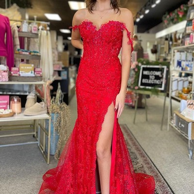 Cute sweetheart red lace long mermaid prom dresses with appliques,pd230771 - Thumbnail 2
