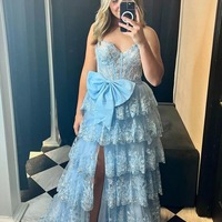 Cute Sweetheart A Line Black Tulle Appliques Ruffle Long Prom Gown,PD230772 - Thumbnail 3