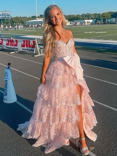 Cute Sweetheart A Line Black Tulle Appliques Ruffle Long Prom Gown,PD230772