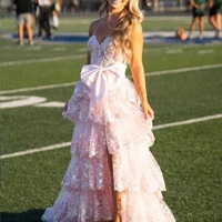 Cute Sweetheart A Line Black Tulle Appliques Ruffle Long Prom Gown,PD230772 - Thumbnail 1