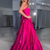 Cute Ball Gown Taffeta Pink Scoop Neck Long Prom Dresses with Bow,PD230773 - Thumbnail 1