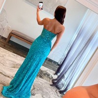 Charming Sweetheart Blue Sequins Long Mermaid Prom Dress with Beading,PD230775 - Thumbnail 1