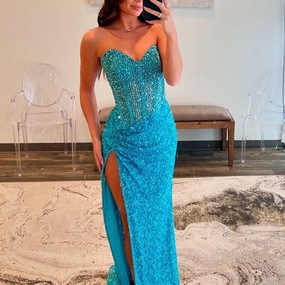 Charming sweetheart blue sequins long mermaid prom dress with beading,pd230775 - Thumbnail 5