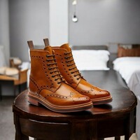 Handmade Brown Ankle High Wing Tip Brogue Men's Fashion Boot - Thumbnail 1