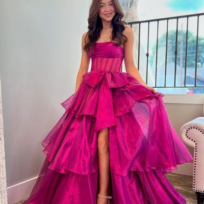Fuchsia charming ball gown strapless organza prom dresses ,pd230779 - Thumbnail 3