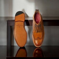 Ankle High Handmade Brown Brogue Leather Boot For Men's - Thumbnail 2