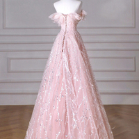 Pink Tulle Sequins Long Prom Dress, Beautiful A-Line Party Dress - Thumbnail 1