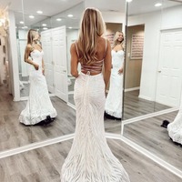 Charming White Sequins Lace Mermaid Prom Dresses ,PD230784 - Thumbnail 1