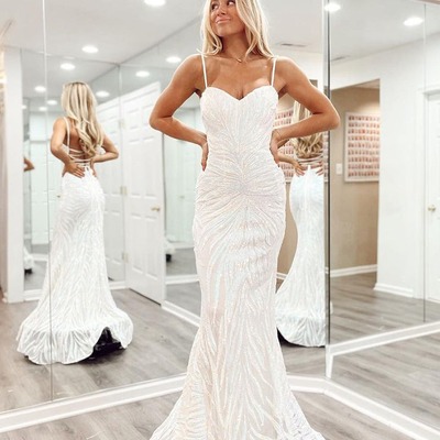 Charming white sequins lace mermaid prom dresses ,pd230784 - Thumbnail 2