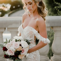 Off the Shoulder Wedding Dress Boho Lace Appliques Bridal Gowns - Thumbnail 1