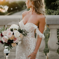 Off the Shoulder Wedding Dress Boho Lace Appliques Bridal Gowns - Thumbnail 2