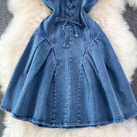 Women Girls Denim Suspender Dress - Thumbnail 2