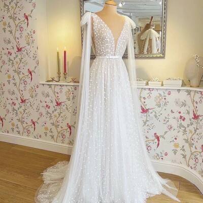 V-neck wedding dress, cheap wedding gown, bridal wedding dress,w55 - Thumbnail 1