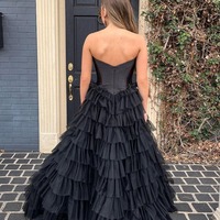Cute Black Ball Gown Sweetheart Tulle Long Prom Dresses with Slit  ,PD230790 - Thumbnail 1