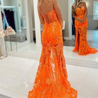 Cute Sweetheart Orange Lace Long Mermaid Prom Dresses,PD230796 - Thumbnail 1