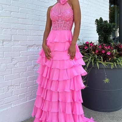 Cute pinksheath halter neck chiffon cupcake prom dresses,pd230797 - Thumbnail 2
