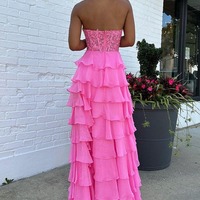 Cute PinkSheath Halter Neck Chiffon Cupcake Prom Dresses,PD230797 - Thumbnail 1