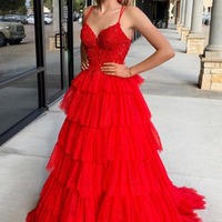 Cute Sweetheart Red Tulle A Line Prom Dress with Appliques,PD230799 - Thumbnail 1