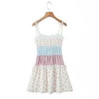 Contrast color stitching suspender skirt dress - Thumbnail 2