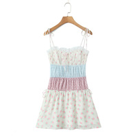 Contrast color stitching suspender skirt dress - Thumbnail 3