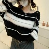 90‘s Stripe Color Block Pullover Knit Sweater - Thumbnail 1