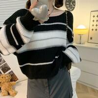 90‘s Stripe Color Block Pullover Knit Sweater - Thumbnail 2