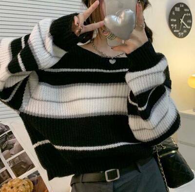 90‘s Stripe Color Block Pullover Knit Sweater