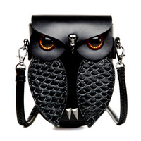 Vintage Punk Owl Rivet Emboss Nocturnal Bird Leather Crossbody Bag Streetwear Rave Amazing - Thumbnail 1