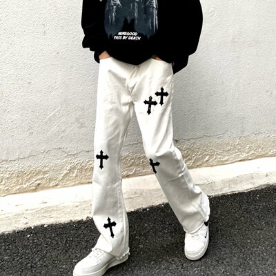Vintage hippie gothic cross flared jeans streetwear glamour rave men women amazing