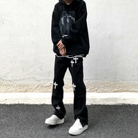 Vintage Hippie Gothic Cross Flared Jeans Streetwear Glamour Rave Men Women Amazing - Thumbnail 7