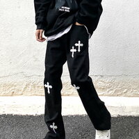 Vintage Hippie Gothic Cross Flared Jeans Streetwear Glamour Rave Men Women Amazing - Thumbnail 8