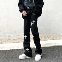 Vintage Hippie Gothic Cross Flared Jeans Streetwear Glamour Rave Men Women Amazing - Thumbnail 9