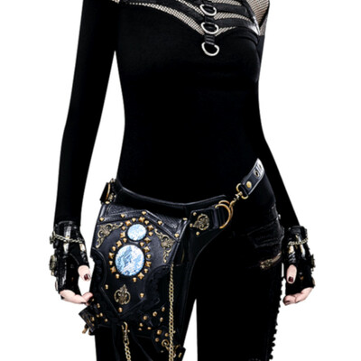 Stunning vintage punk chevalier steampunk knight chain rivets leather bag streetwear rave amazing