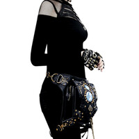 Stunning Vintage Punk Chevalier Steampunk Knight Chain Rivets Leather Bag Streetwear Rave Amazing - Thumbnail 4