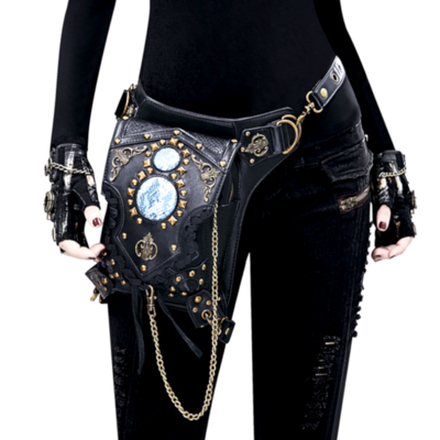 Stunning vintage punk chevalier steampunk knight chain rivets leather bag streetwear rave amazing