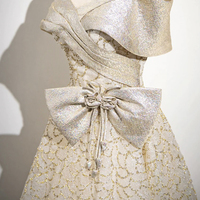 Champagne Tulle Sequins Long Prom Dress, Off the Shoulder Evening Party Dress - Thumbnail 6