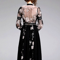 Stunning Goth French Floral Embroidery Lantern Sleeves Chiffon Mesh Layered Ruffle Dress Evening Party Event Special Occasion Amazing - Thumbnail 2