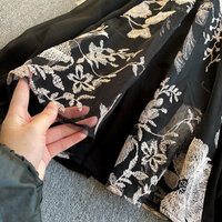 Stunning Goth French Floral Embroidery Lantern Sleeves Chiffon Mesh Layered Ruffle Dress Evening Party Event Special Occasion Amazing - Thumbnail 4