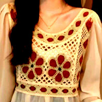 Vintage Punk Chiffon Patchwork Floral Crochet Knit Embroidery Ruffle Lantern Sleeves Blouse Tops Streetwear Rave - Thumbnail 1