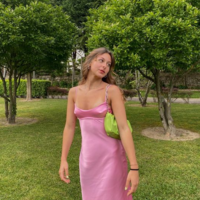 Simple Straps Sleeveless Silk Satin Pink Prom Dress - Thumbnail 1