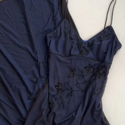 Sexy straps v neck navy blue prom dresses - Thumbnail 2