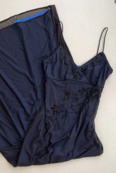 Sexy Straps V Neck Navy Blue Prom Dresses