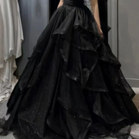 Vintage A line Strapless Sleeveless Black Prom Dress - Thumbnail 1