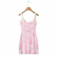 Sweet style neckline rose flower floral short skirt dress - Thumbnail 1