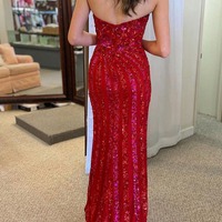 Red Mermaid Strapless Sequins Long Prom Dress with Slit ,PD230809 - Thumbnail 1