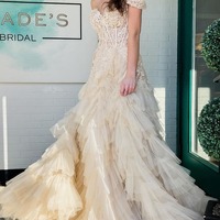 Off the Shoulder Champagne Tiered Tulle A Line Long Prom Dresses  ,PD230810 - Thumbnail 2