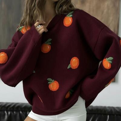 Orange pullover knit sweater jumper