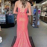 V Neck Pink Sequins Long Mermaid Prom Dress,PD230818 - Thumbnail 1