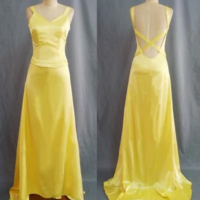 Mermaid Straps Yellow Backless Long Prom Dresses - Thumbnail 2