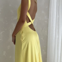 Mermaid Straps Yellow Backless Long Prom Dresses - Thumbnail 1